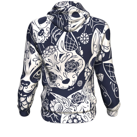 Image of Day Of The Dead Colorful Sugar Cat Skull With Floral Ornament Halloween Hoodie Over Print - shirtskishirt