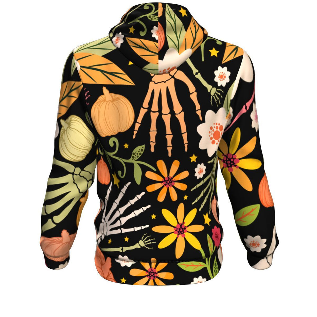 Halloween With Bones And Floral Elements Halloween Hoodie Over Print - shirtskishirt