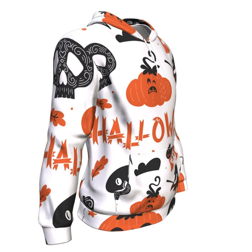 Ghost, Cat, Skulls, Bats With Halloween Hoodie Over Print - shirtskishirt