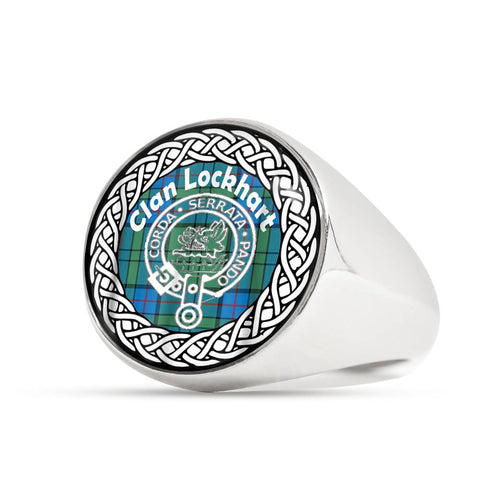 Image of Lockhart Crest Clan Tartan Ring Scottish