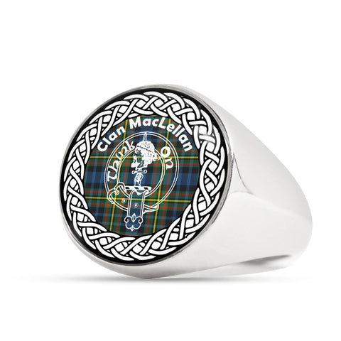 Image of MacLellan Crest Clan Tartan Ring Scottish
