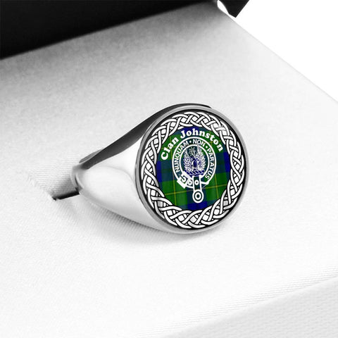 Image of Johnston Crest Clan Tartan Ring Scottish