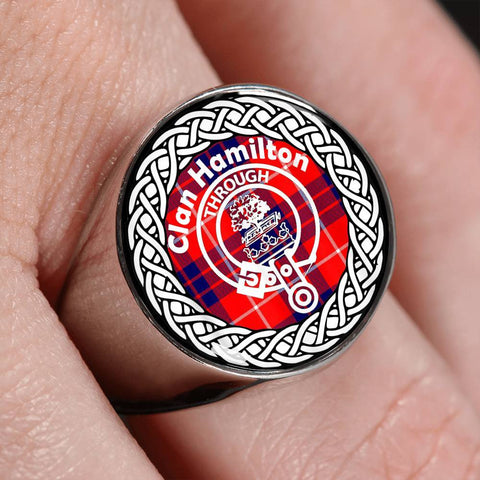 Image of Hamilton Crest Clan Tartan Ring Scottish