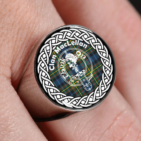 Image of MacLellan Crest Clan Tartan Ring Scottish