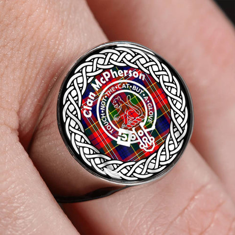 Image of McPherson Crest Clan Tartan Ring Scottish