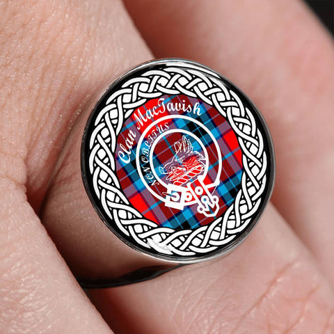 Image of MacTavish Crest Clan Tartan Ring Scottish