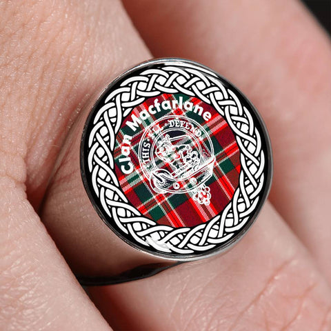 Image of Macfarlane Crest Clan Tartan Ring Scottish