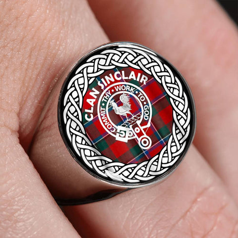 Image of Sinclair Crest Clan Tartan Ring Scottish