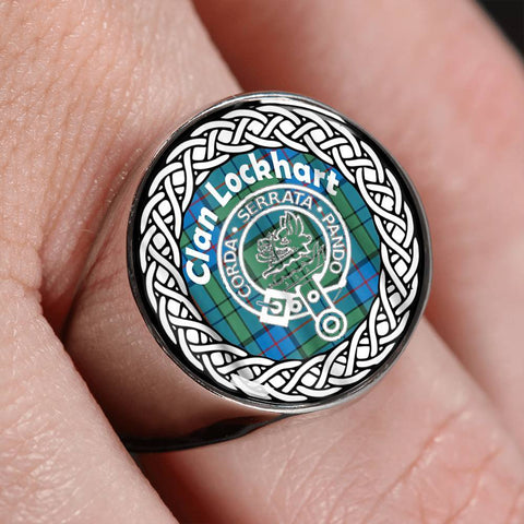 Image of Lockhart Crest Clan Tartan Ring Scottish