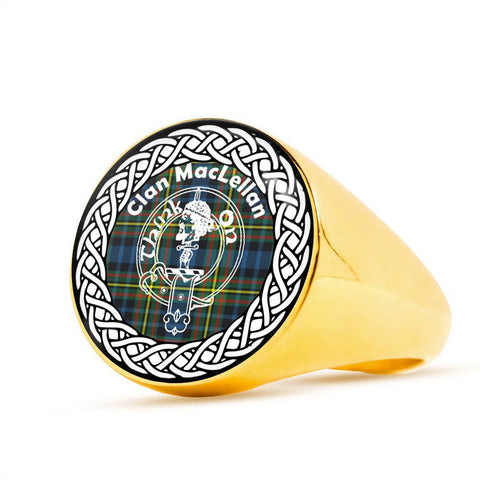 Image of MacLellan Crest Clan Tartan Ring Scottish