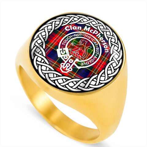 Image of McPherson Crest Clan Tartan Ring Scottish