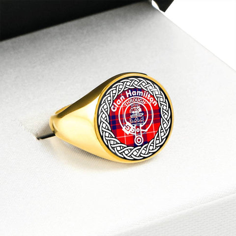 Image of Hamilton Crest Clan Tartan Ring Scottish