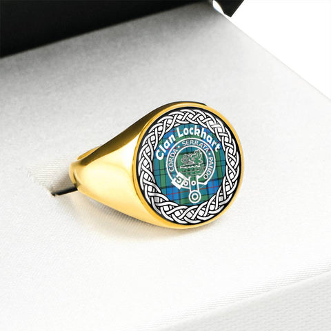 Image of Lockhart Crest Clan Tartan Ring Scottish