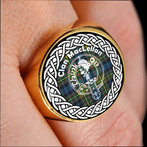 Image of MacLellan Crest Clan Tartan Ring Scottish