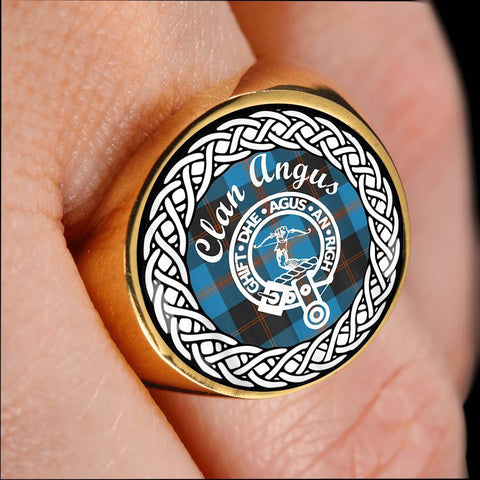 Image of Angus Crest Clan Tartan Ring Scottish