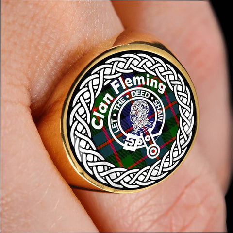 Image of Fleming Crest Clan Tartan Ring Scottish
