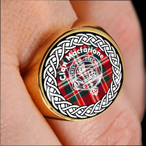 Image of Macfarlane Crest Clan Tartan Ring Scottish