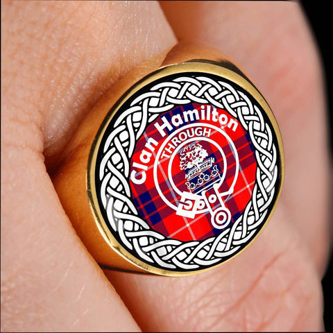 Image of Hamilton Crest Clan Tartan Ring Scottish