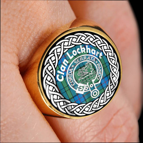 Image of Lockhart Crest Clan Tartan Ring Scottish