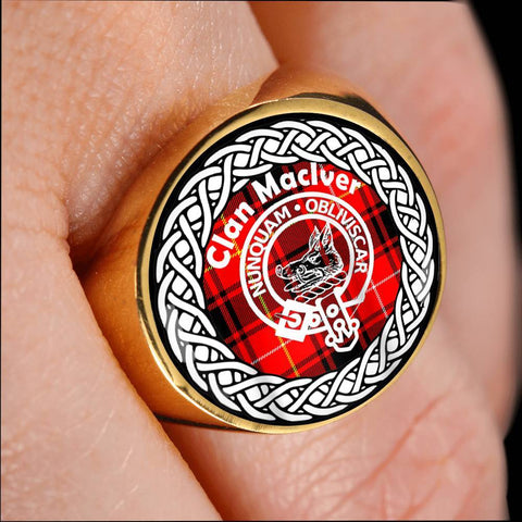 Image of Maclver Crest Clan Tartan Ring Scottish