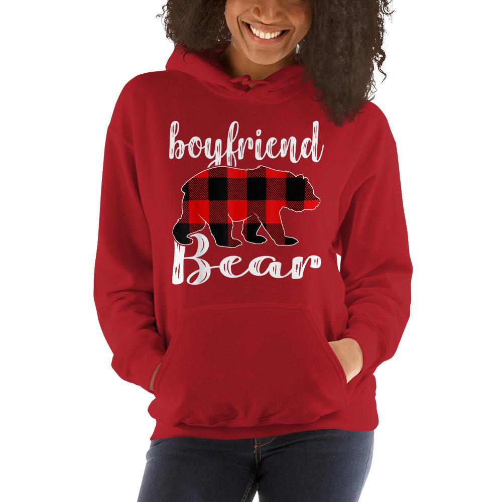 Boyfriend Bear Plaid Tartan Christmas Hooded Sweatshirt Matching Family Pajama