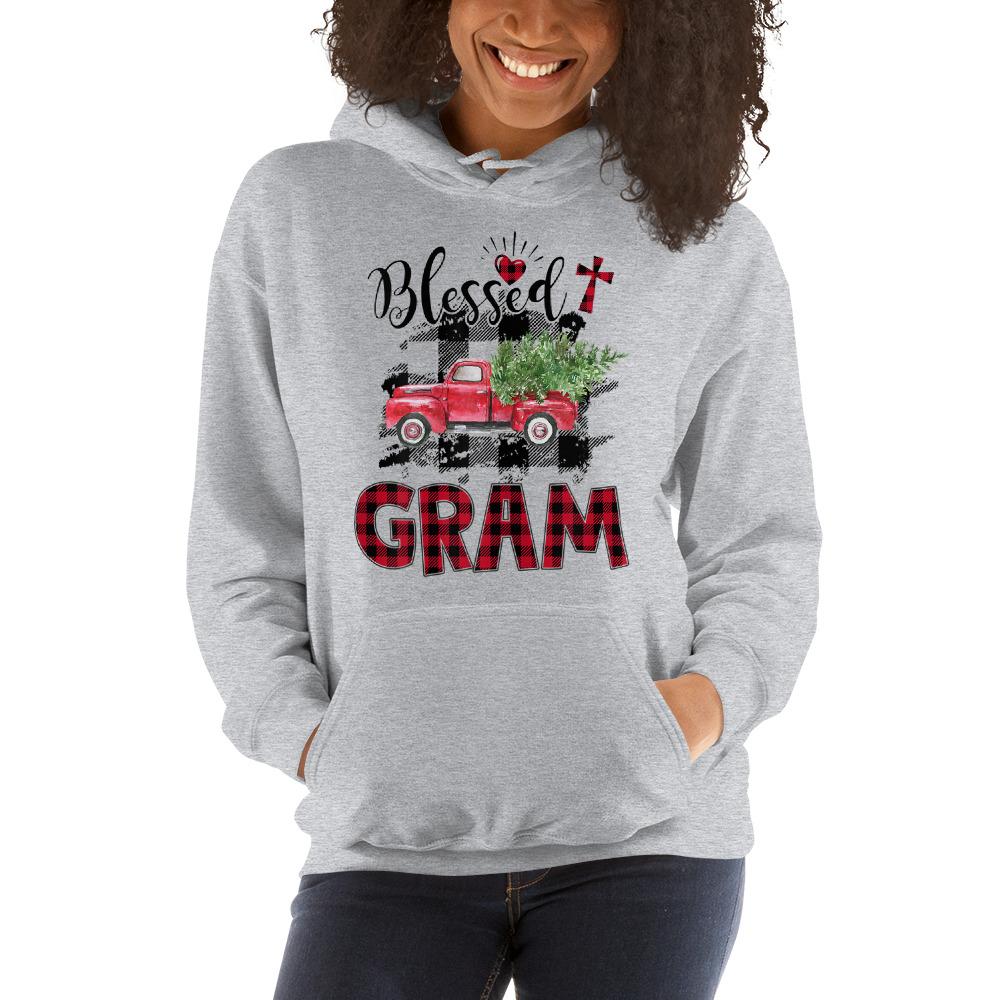Blessed Gram Red Tartan Plaid Christmas Hooded Sweatshirt