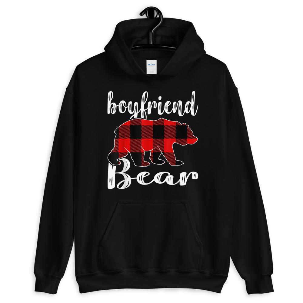 Boyfriend Bear Plaid Tartan Christmas Hooded Sweatshirt Matching Family Pajama