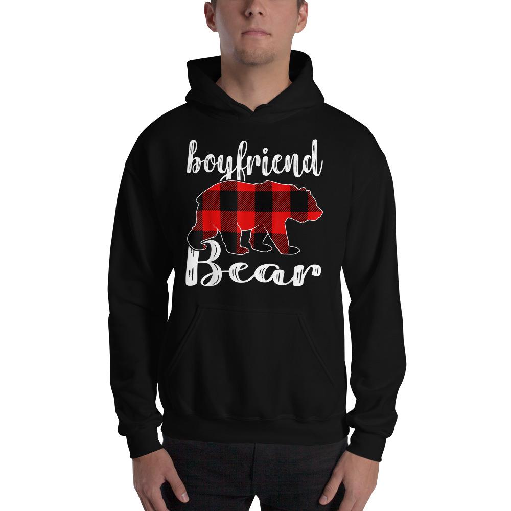 Boyfriend Bear Plaid Tartan Christmas Hooded Sweatshirt Matching Family Pajama