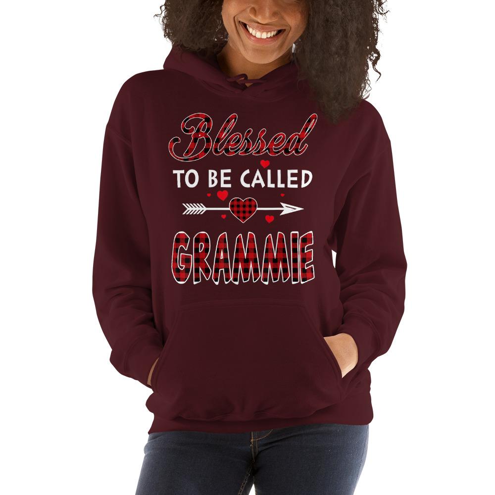 Blessed To Be Called Grammie-Red Tartan Plaid Grandma Christmas Hooded Sweatshirt