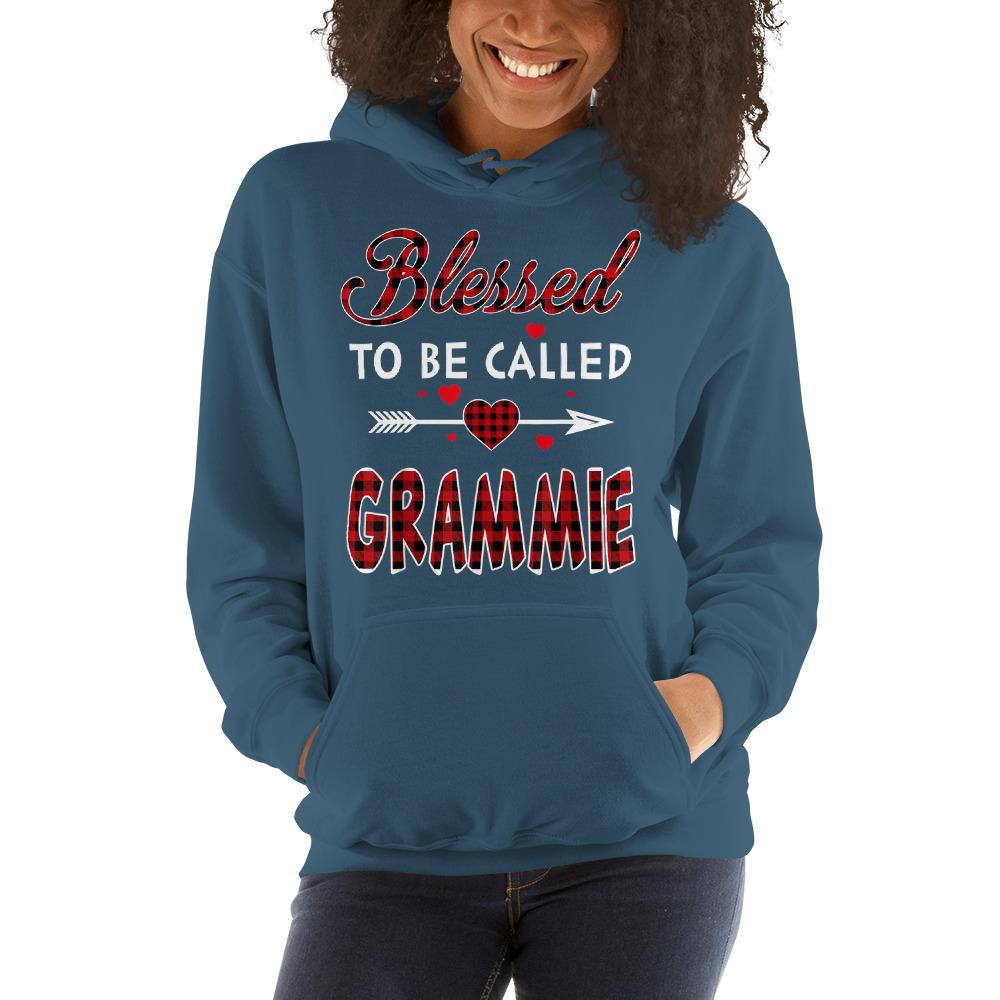 Blessed To Be Called Grammie-Red Tartan Plaid Grandma Christmas Hooded Sweatshirt