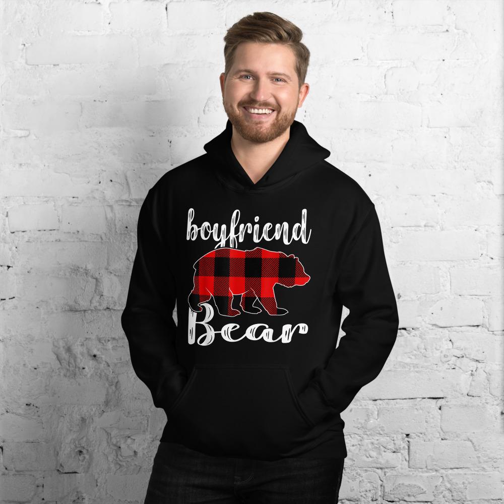 Boyfriend Bear Plaid Tartan Christmas Hooded Sweatshirt Matching Family Pajama