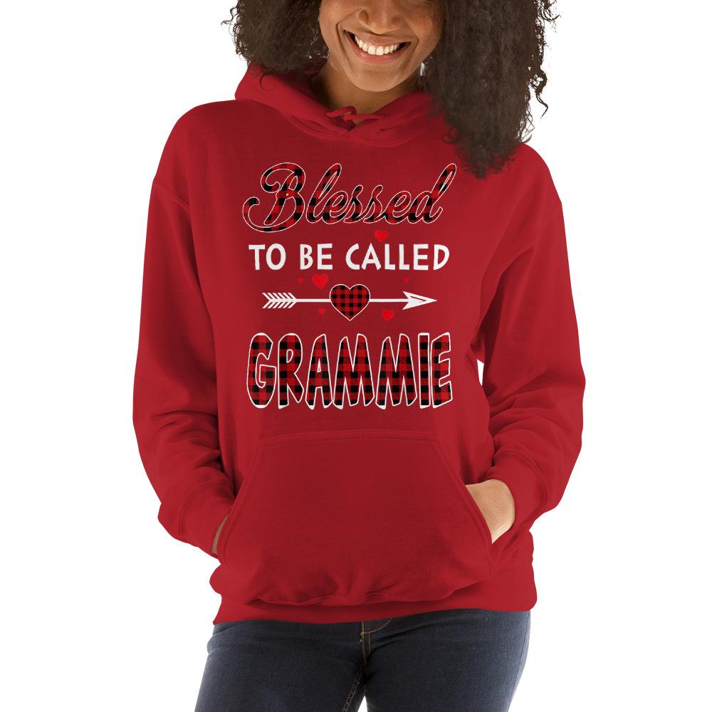 Blessed To Be Called Grammie-Red Tartan Plaid Grandma Christmas Hooded Sweatshirt