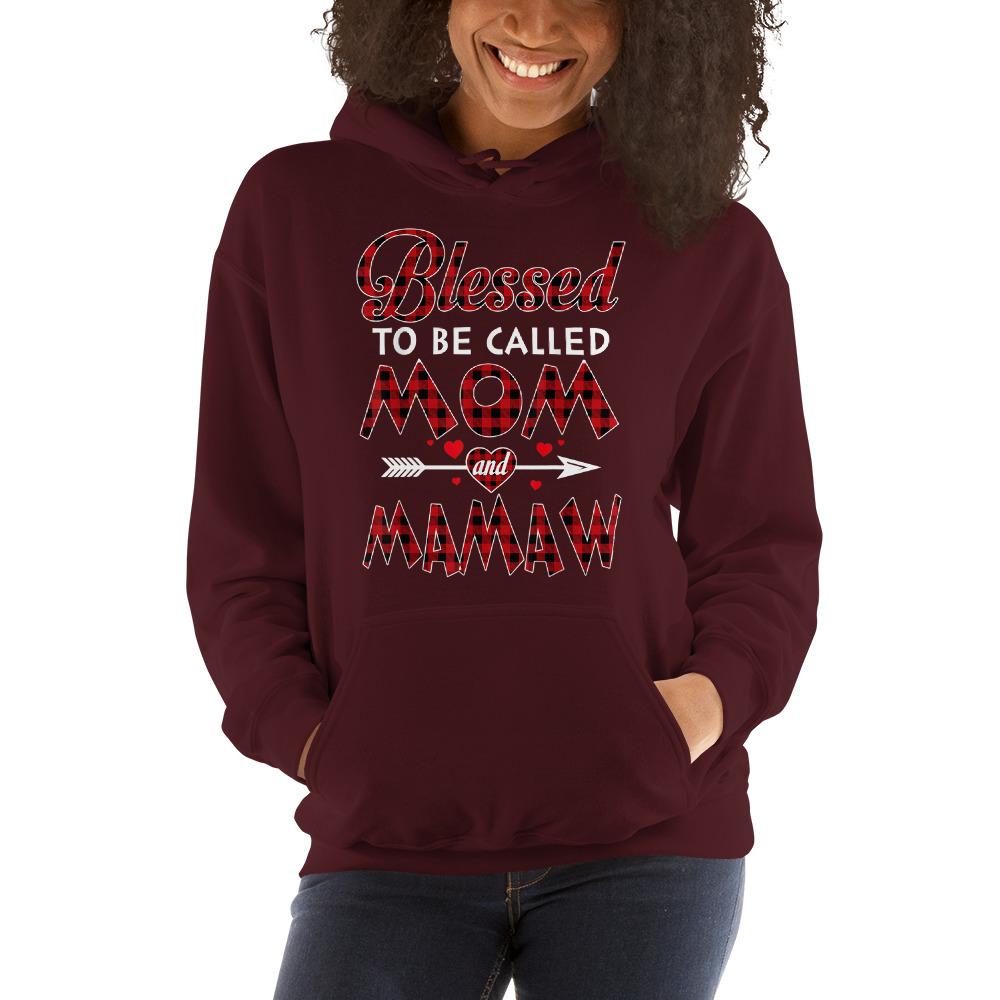 Blessed To Be Called Mom and Mamaw-Buffalo Tartan Plaid Christmas Hooded Sweatshirt