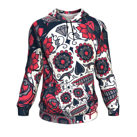 Image of Day Of The Dead Colorful Sugar Skull With Floral Ornament And Flower Halloween Hoodie Over Print - shirtskishirt