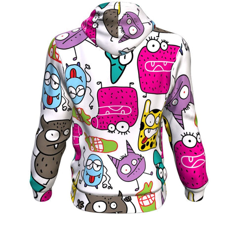 Image of Cute Doodles Monsters Halloween Hoodie Over Print - shirtskishirt