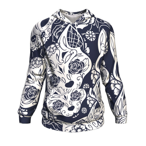 Image of Day Of The Dead Colorful Sugar Cat Skull With Floral Ornament Halloween Hoodie Over Print - shirtskishirt