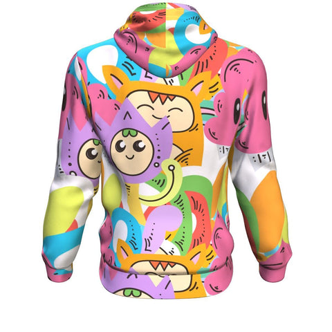 Image of Cute Cartoon Monsters And Beasts With Halloween Hoodie Over Print - shirtskishirt