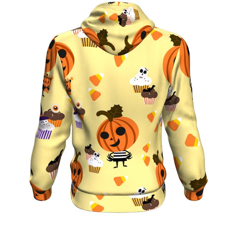 Image of Cute Cartoon Candy Sweet In Halloween Hoodie Over Print - shirtskishirt