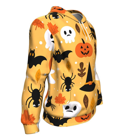 Image of Halloween Ghost Skull Pumpkin And Black Cat Halloween Hoodie Over Print - shirtskishirt