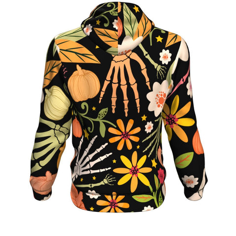 Image of Halloween With Bones And Floral Elements Halloween Hoodie Over Print - shirtskishirt