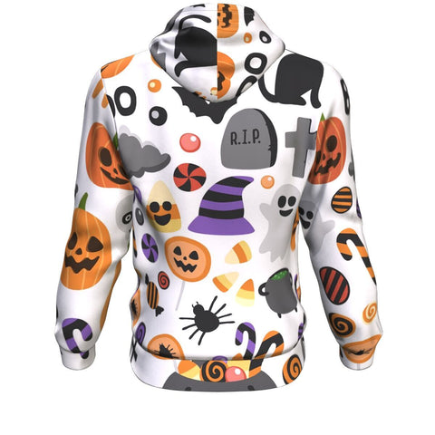 Image of Ghost, Cat, Bat, Candy Funny Halloween Hoodie Over Print - shirtskishirt