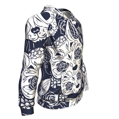 Image of Day Of The Dead Colorful Sugar Cat Skull With Floral Ornament Halloween Hoodie Over Print - shirtskishirt