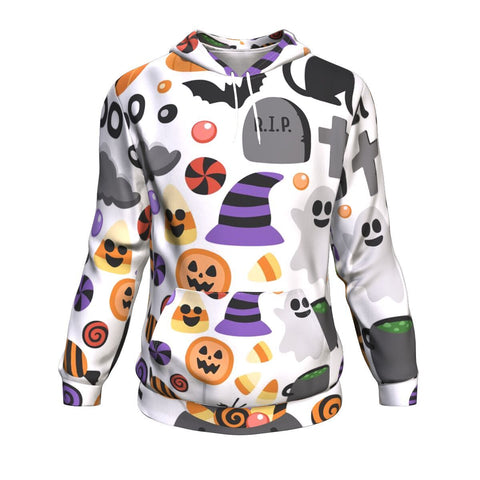 Image of Ghost, Cat, Bat, Candy Funny Halloween Hoodie Over Print - shirtskishirt