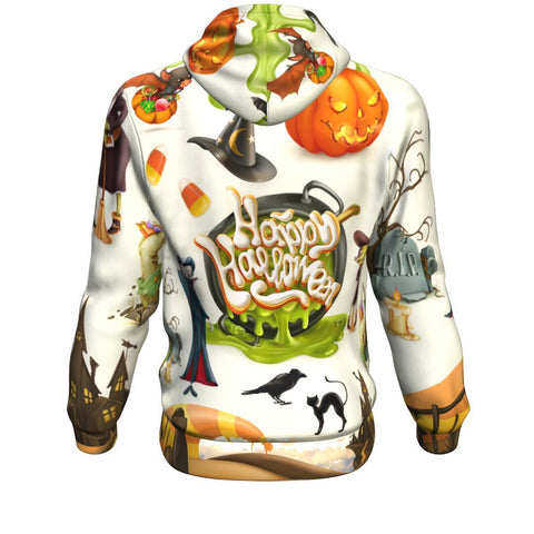 Image of Set Of Cartoon Characters And Objects Party Halloween Hoodie Over Print - shirtskishirt