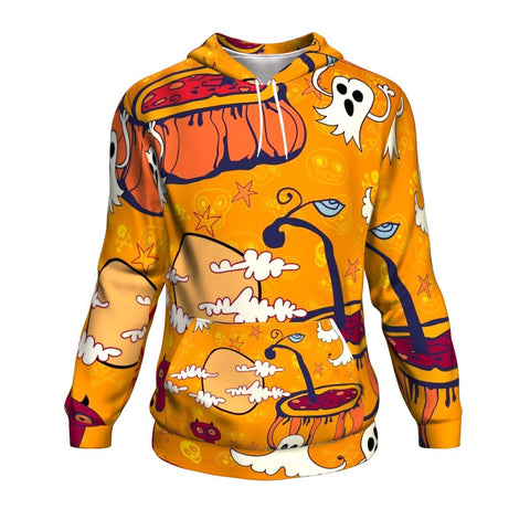 Image of Pumpkins And The Ghost Funny Halloween Hoodie Over Print - shirtskishirt