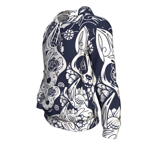 Image of Day Of The Dead Colorful Sugar Cat Skull With Floral Ornament Halloween Hoodie Over Print - shirtskishirt