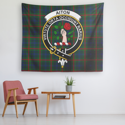 Image of Wall Tapestry Aiton Tartan Clan Badge Scottish - shirtskishirt