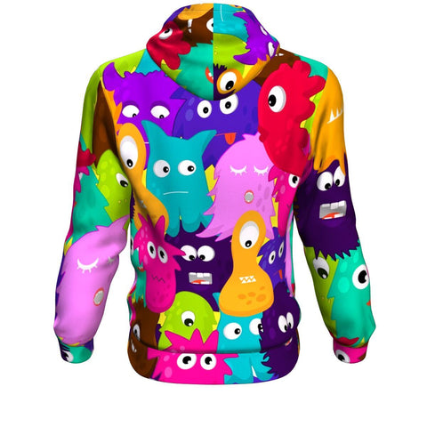 Image of Colorful Family Monsters Funny Halloween Hoodie Over Print - shirtskishirt