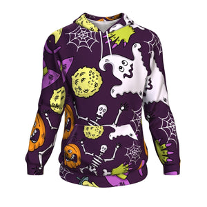 Cute Ghost With Halloween Hoodie Over Print - shirtskishirt