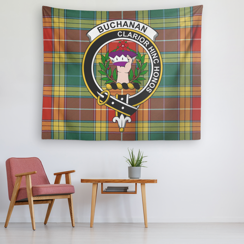 Image of Wall Tapestry Buchanan Old Sett Tartan Clan Badge Scottish